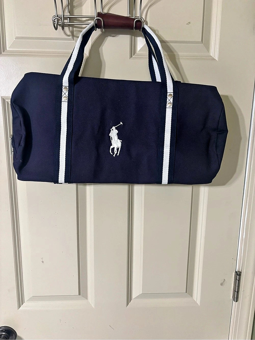 NWOT Polo Ralph Lauren Canvas Big Pony Duffel Bag Blue & White